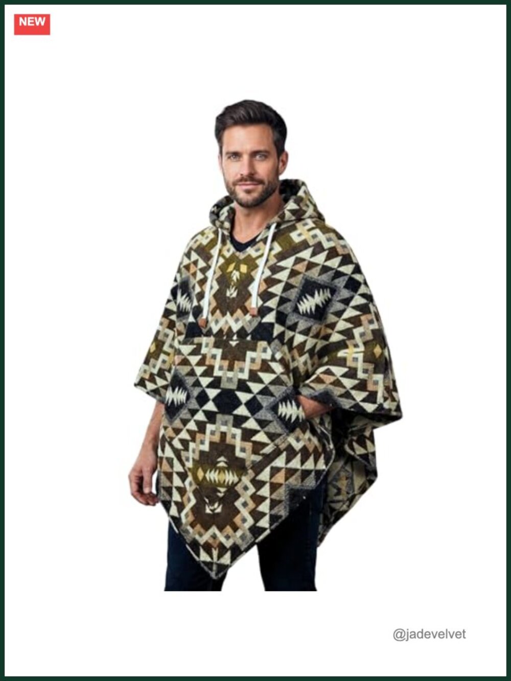 Wool Poncho with Hood Recycled Orlon Handmade Ecuadorian Western Cloak